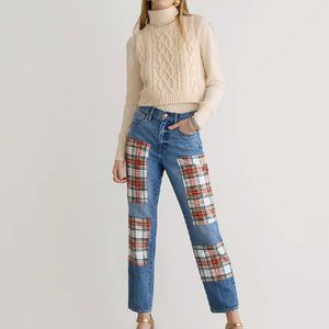 J. Crew High-rise Classic Straight 90s with Snowy Tartan Plaid Patches